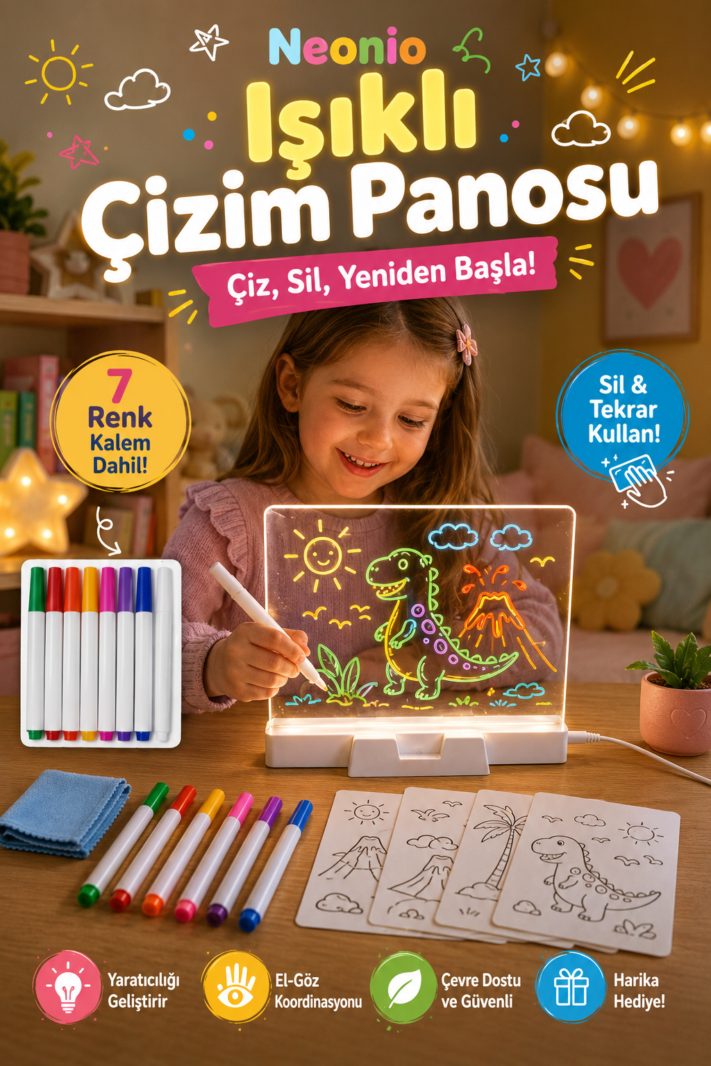 Neonio LED Işıklı Çizim ve Boyama Panosu